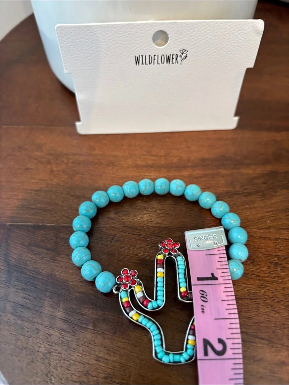 Wildflower Cactus beaded,turquoise stones,rhinestone flowers stretch,Western